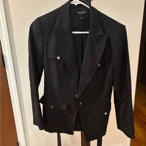 Express Black Trench Coat with Structured Lapels